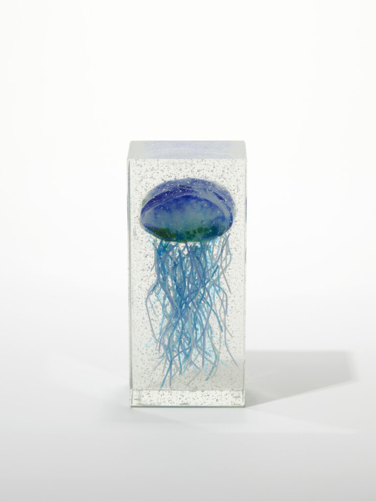 A colourful digital illustration of multiple jellyfish with long, flowing tentacles in a blue background.