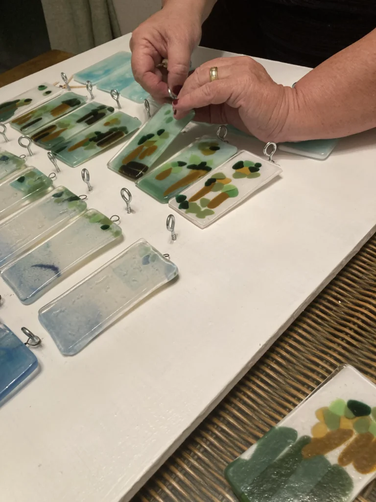 Julie working on Rising Tides artwork piece.